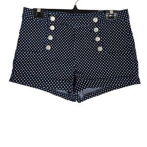 Almost Famous Blue & White Polk -A-Dot High Waisted Button Front Cuffed Shorts 7